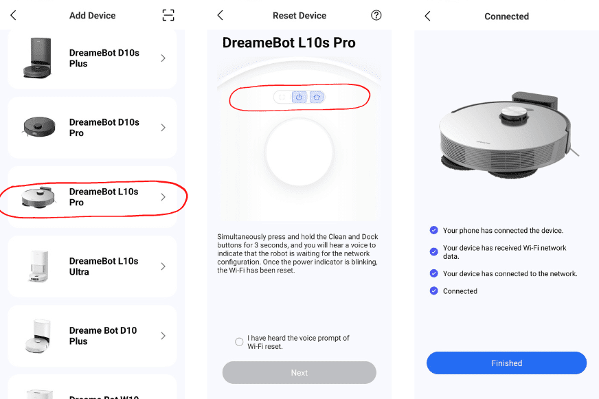 Настройка WLAN-подключения Dreame L10s Pro.